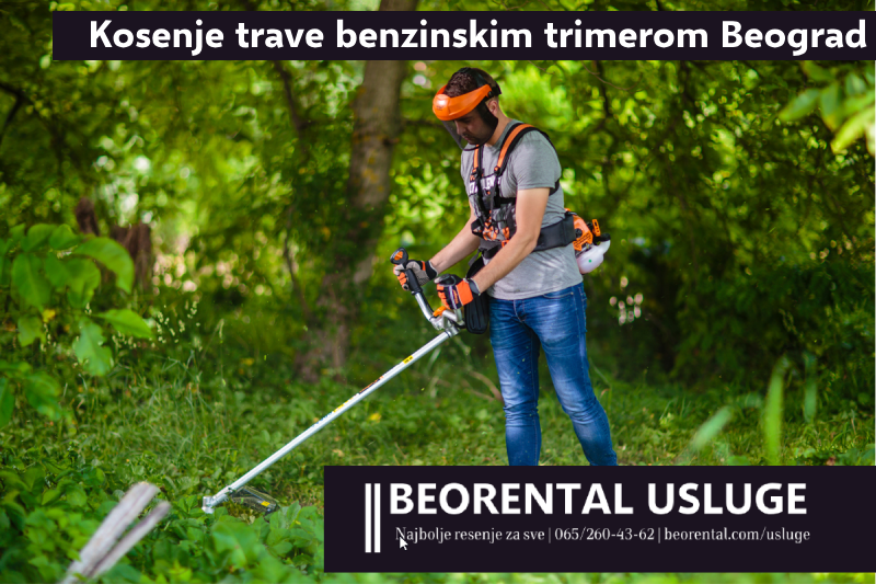 Usluzno kosenje trave motornim benzinskim trimerom…